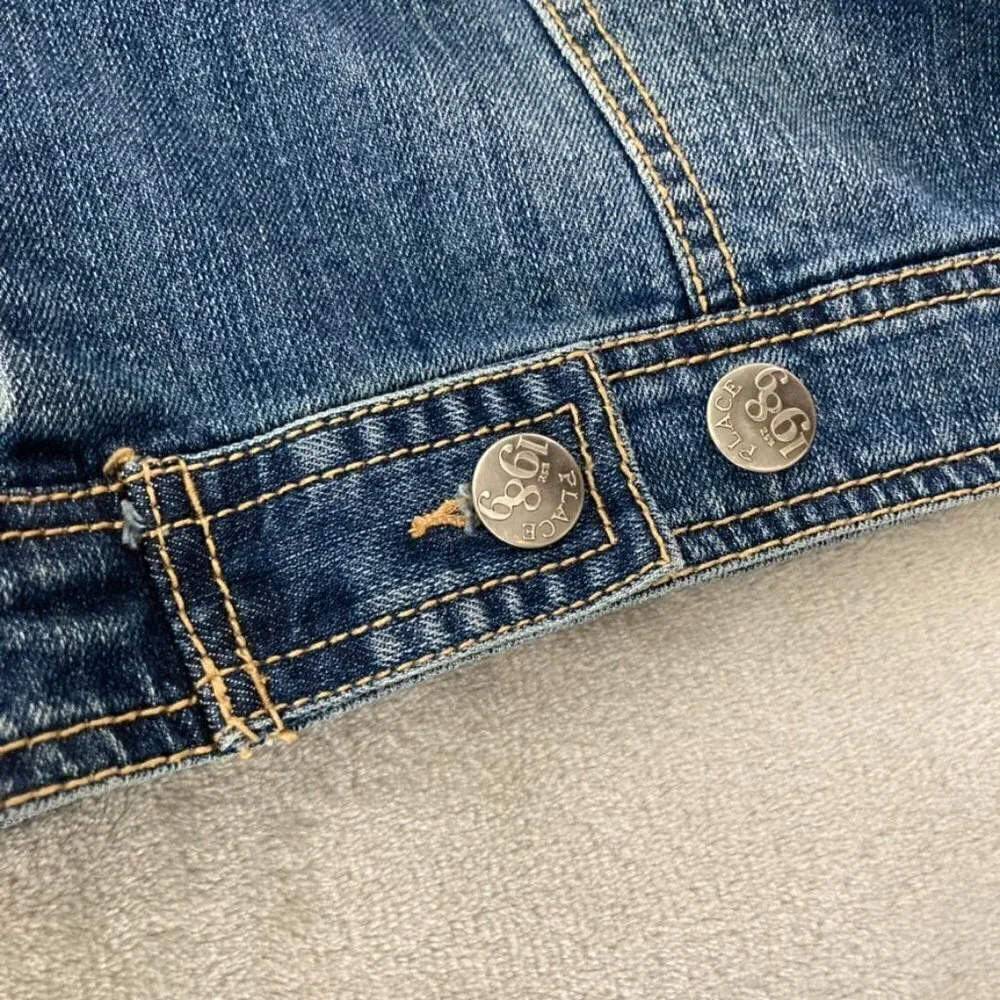 The Children's Place Denim Jacket Girls Large 10 12 Distressed Blue Trucker